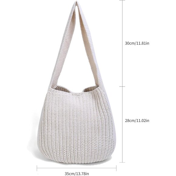 Women's Creamy White Shoulder Handbags Crocheted Bags Large Knit Bag Tote Bag - Picture 2 of 9